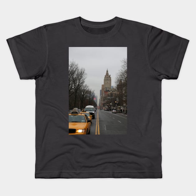 Grey New York City Street with Yellow Cab Kids T-Shirt by Christine aka stine1